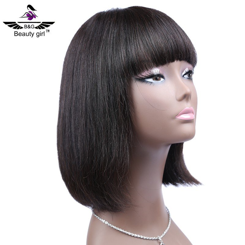 Beauty girl wholesale 8inch short hair styles crochet braids with bang cut blonde lace front wig human hair bob wigs