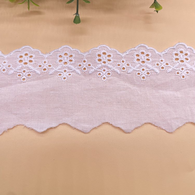 2023 cotton embroidery lace trim white embroidery fabric for clothing Dentelle brode en coton