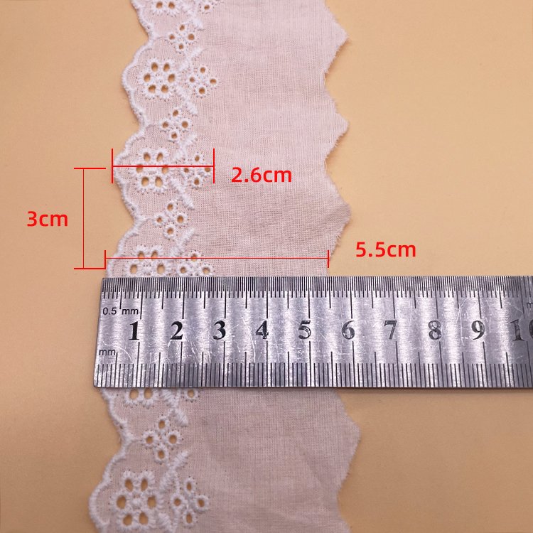 2023 cotton embroidery lace trim white embroidery fabric for clothing Dentelle brode en coton