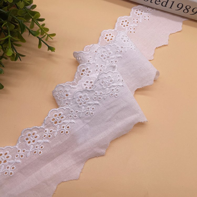 2023 cotton embroidery lace trim white embroidery fabric for clothing Dentelle brode en coton