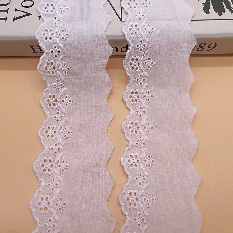 2023 cotton embroidery lace trim white embroidery fabric for clothing Dentelle brode en coton