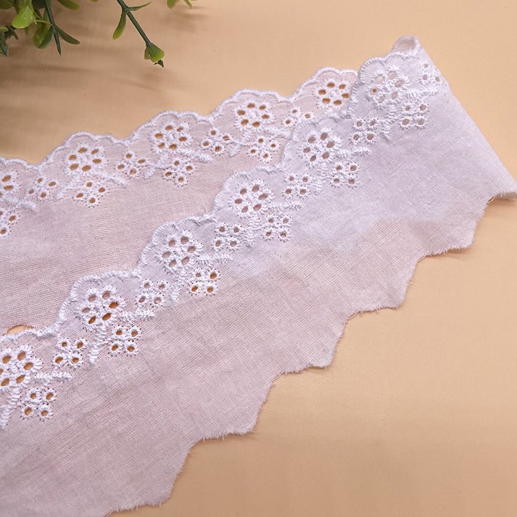 2023 cotton embroidery lace trim white embroidery fabric for clothing Dentelle brode en coton