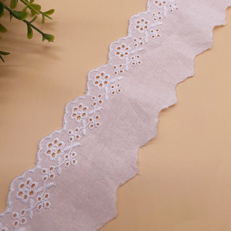 2023 cotton embroidery lace trim white embroidery fabric for clothing Dentelle brode en coton