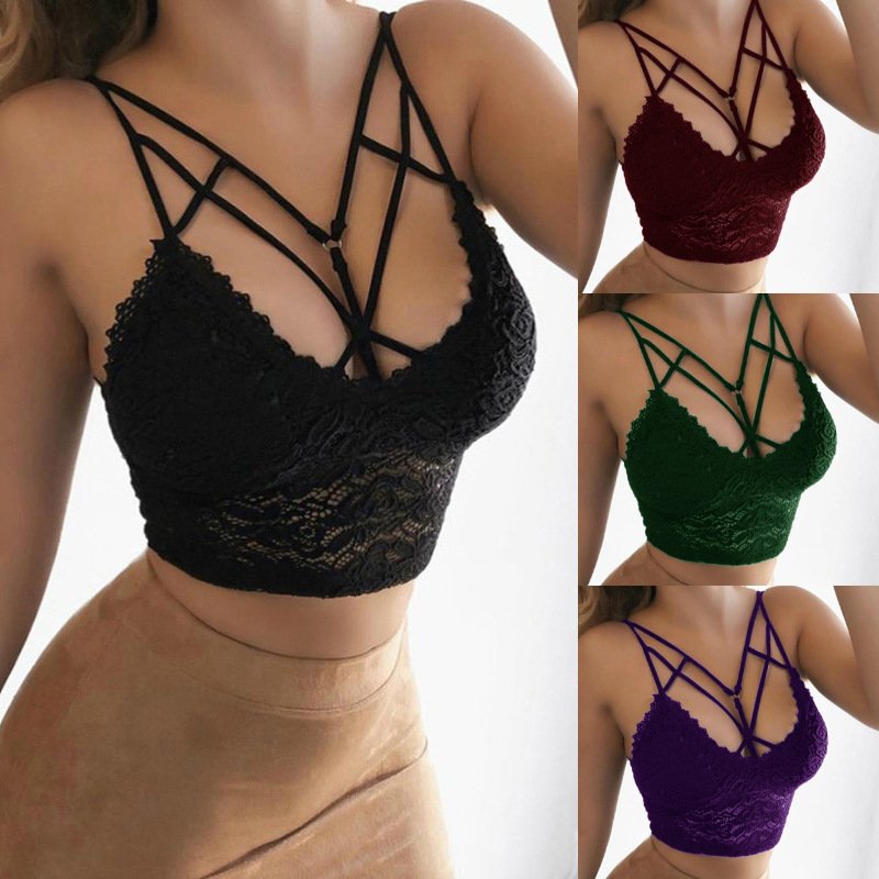 Women Summer Sexy Lace Lingerie Solid Backless Push Up Underwear Female Sleeveless Tank Top