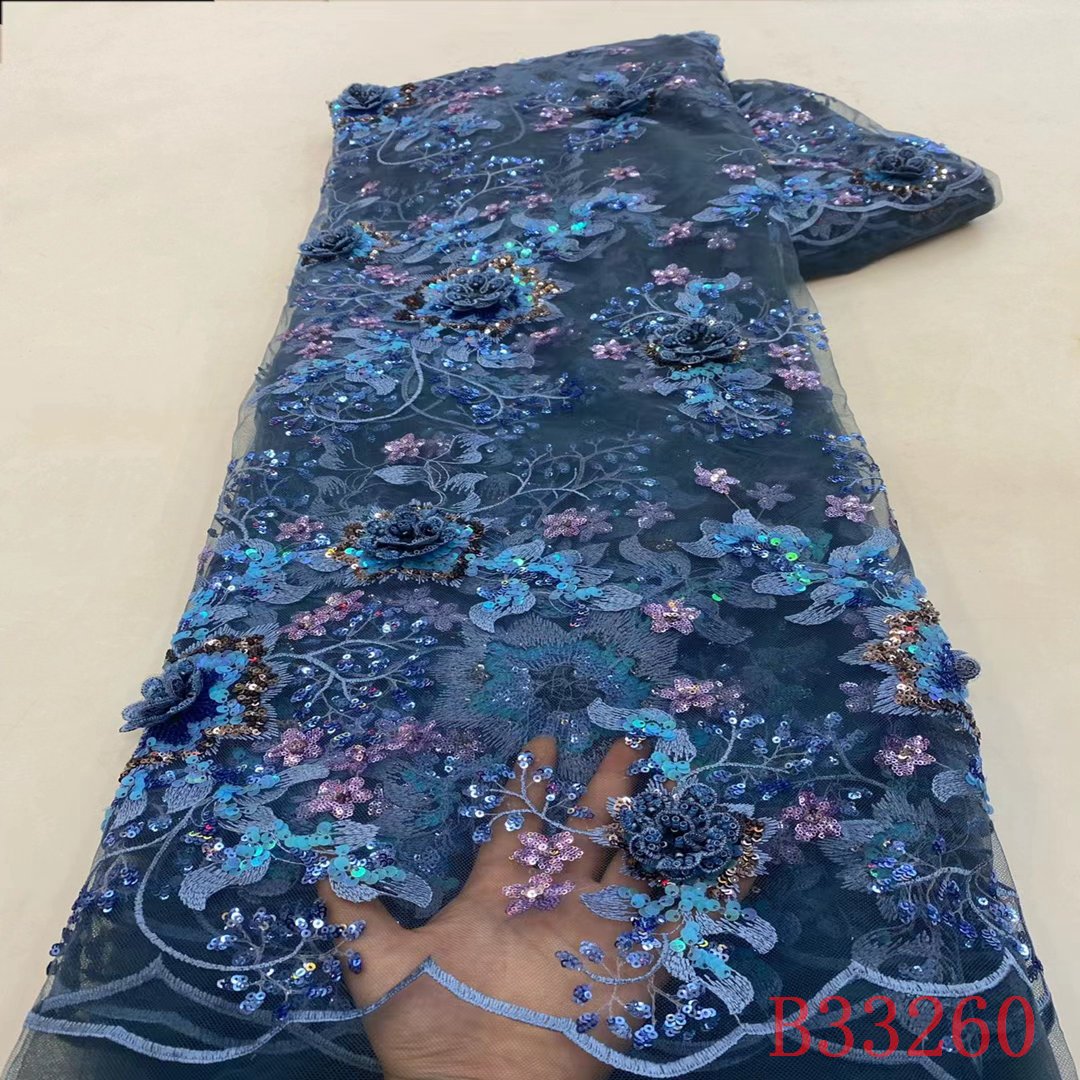 african sequin embroidery tulle purple 3d flower lace fabric soft 3d tulle lace fabric