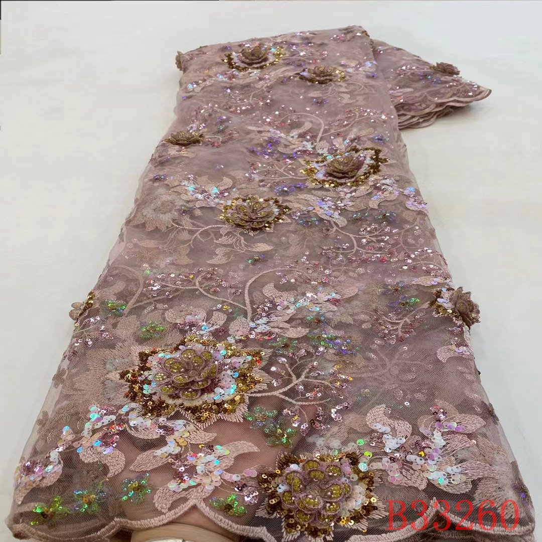 african sequin embroidery tulle purple 3d flower lace fabric soft 3d tulle lace fabric