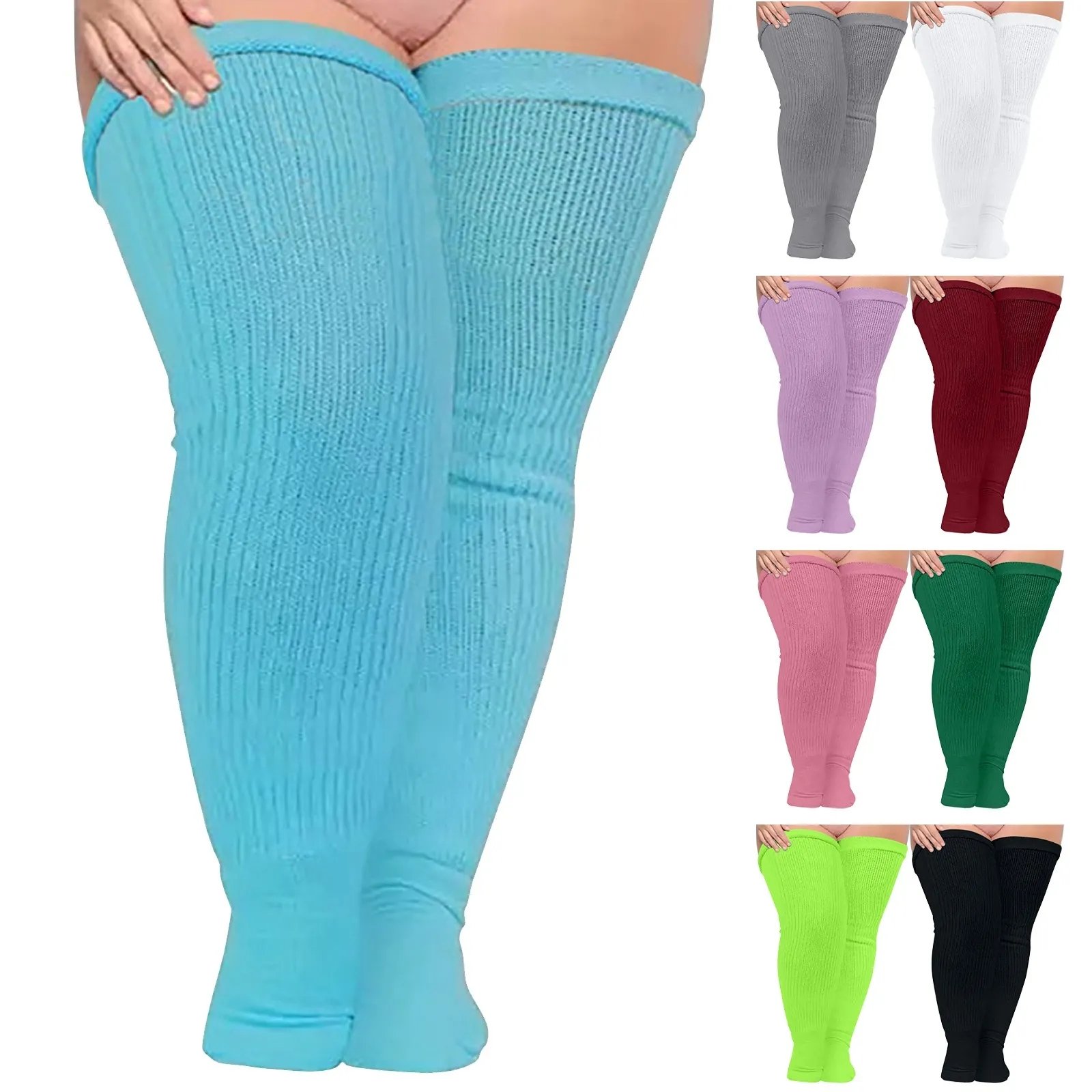 Plus Size Ribbed Knit Long Warmer Thicken Lady Over The Knee High Women Stockings Socks