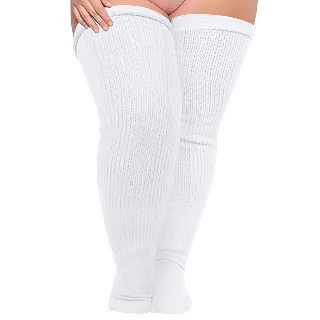 Plus Size Ribbed Knit Long Warmer Thicken Lady Over The Knee High Women Stockings Socks