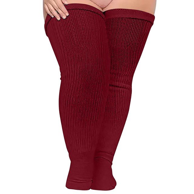 Plus Size Ribbed Knit Long Warmer Thicken Lady Over The Knee High Women Stockings Socks