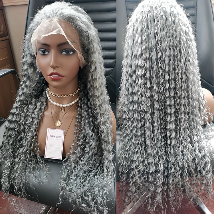 26 28 30 40 inch Gray Lace Frontal Wigs Human Hair curly deep Wave Transparent Wavy Grey Lace Front Wig For Women Pre Plucked
