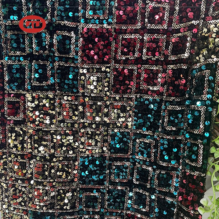 Wholesale stock velvet sequin fabrics embroidery with sequins velvet sequin lace fabric for women party dress