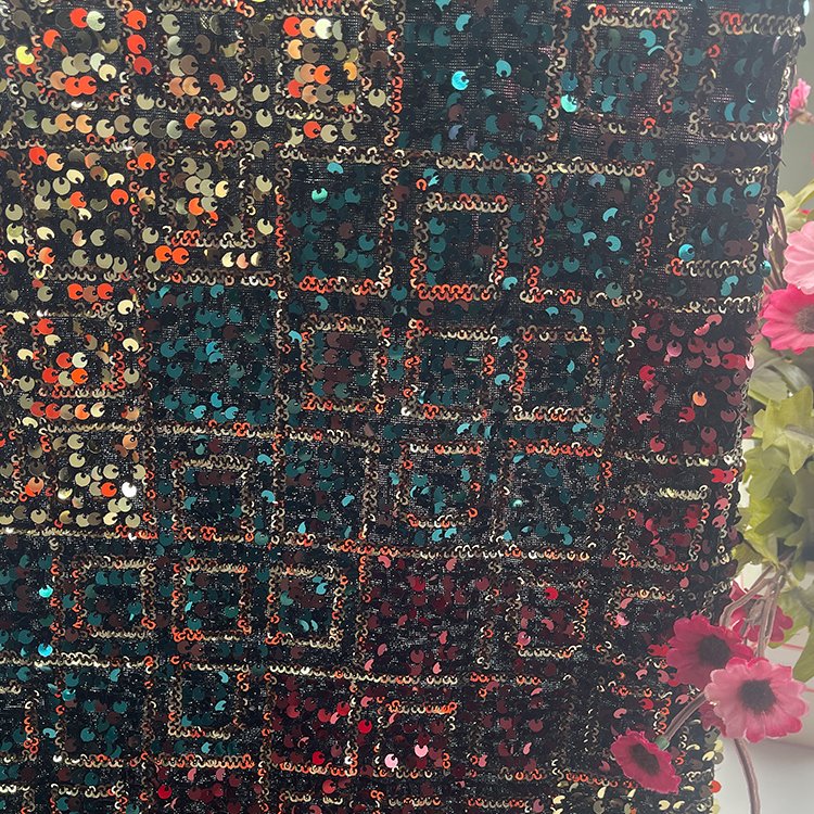 Wholesale stock velvet sequin fabrics embroidery with sequins velvet sequin lace fabric for women party dress