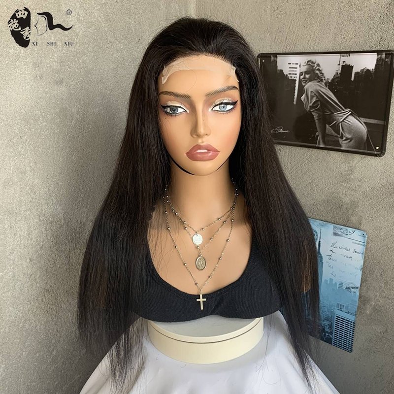 XISHIXIUHAIR Wholesale Cheap Prices 75% Human Hair Blend Wigs Fiber Lace Synthetic 4x4 lace front wig Human Hair Blend Wigs