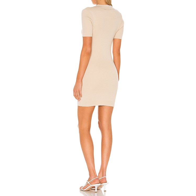 Polo Knit Rib Bowintermini Sweater Dress Short for Shirt Dress Caspuredresses Simple Cotton Summer Casual Dresses Natural Adults
