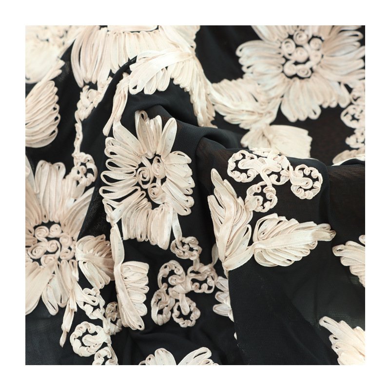 3D Floral Embroidered Mesh Reel Fabric Tulle and Polyester for Wedding Dresses Swimsuits Underwear Bags for Girls