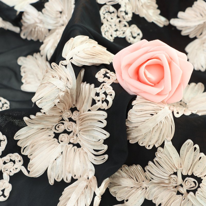 3D Floral Embroidered Mesh Reel Fabric Tulle and Polyester for Wedding Dresses Swimsuits Underwear Bags for Girls