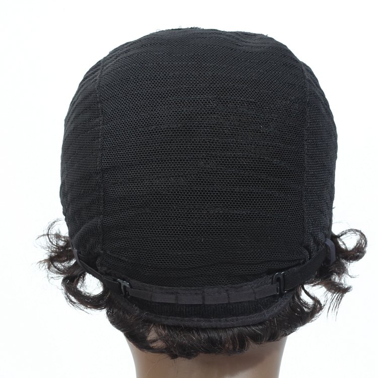 Peruvian Remy Good Quality Short Black Wave Wavy Pixie Cut Wig Ocean Wave Finger Wave None Lace Human Hair Wig