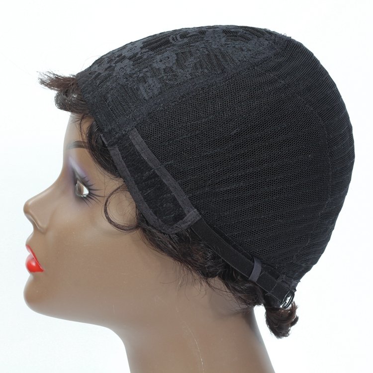 Peruvian Remy Good Quality Short Black Wave Wavy Pixie Cut Wig Ocean Wave Finger Wave None Lace Human Hair Wig