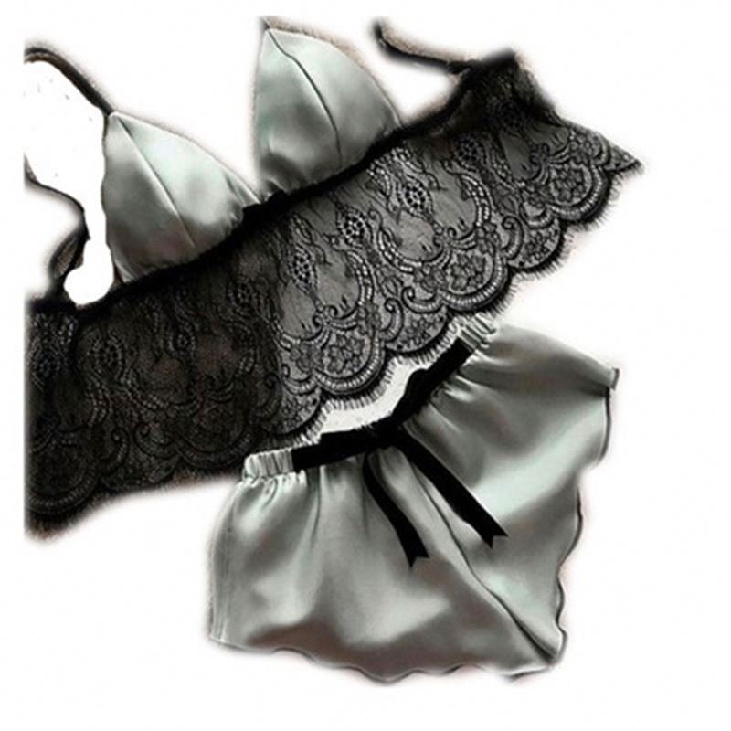 2pcs Lace Lingerie Set Women Sexy Satin Lace Bra Underwear Sleepwear Babydoll Lingerie Nightdress Pajamas Exotic Set R1247 Thin