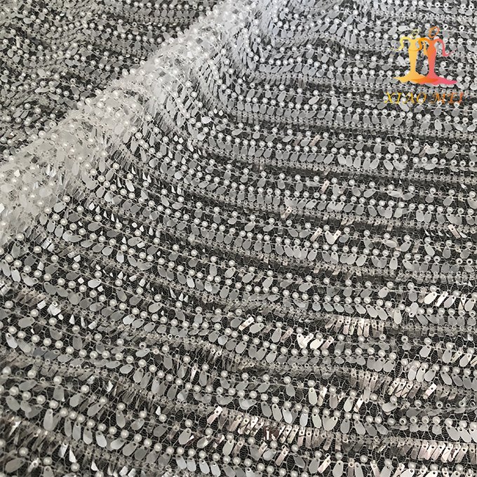 High quality 100% polyester luxury pearl heavy beaded embroidery bridal laces fabrics XM-BF0736