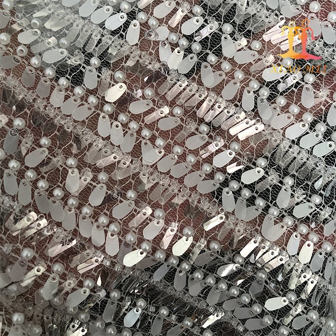 High quality 100% polyester luxury pearl heavy beaded embroidery bridal laces fabrics XM-BF0736