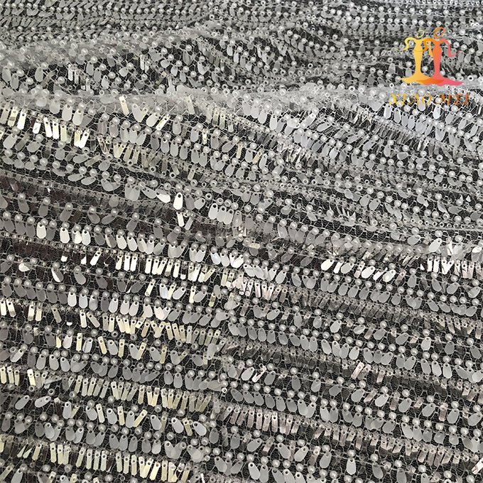 High quality 100% polyester luxury pearl heavy beaded embroidery bridal laces fabrics XM-BF0736