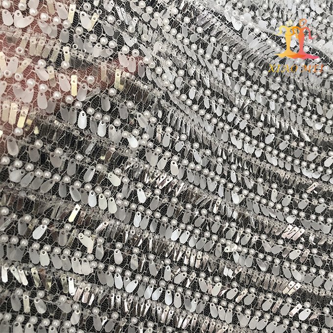 High quality 100% polyester luxury pearl heavy beaded embroidery bridal laces fabrics XM-BF0736