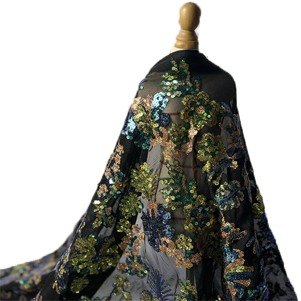No MOQ 3mm Multicolor 3D Dubai Luxury Floral Lace Embroidery Sequin Fabrics For Women Dress
