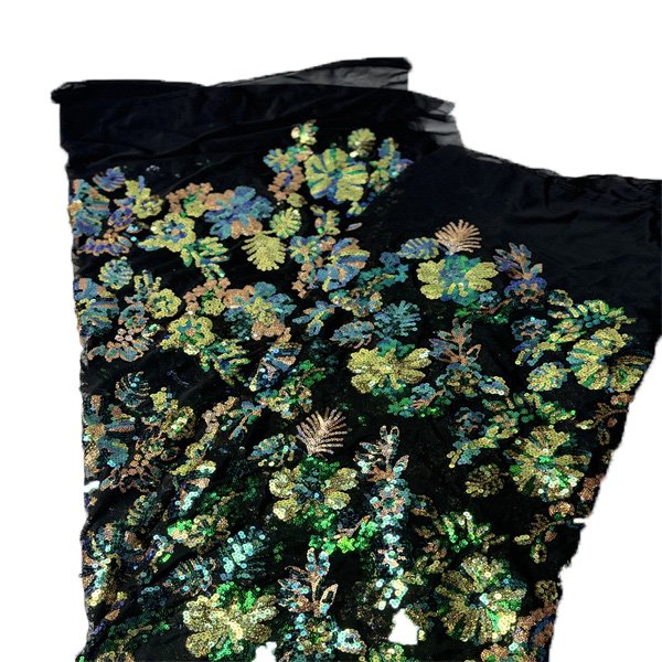 No MOQ 3mm Multicolor 3D Dubai Luxury Floral Lace Embroidery Sequin Fabrics For Women Dress