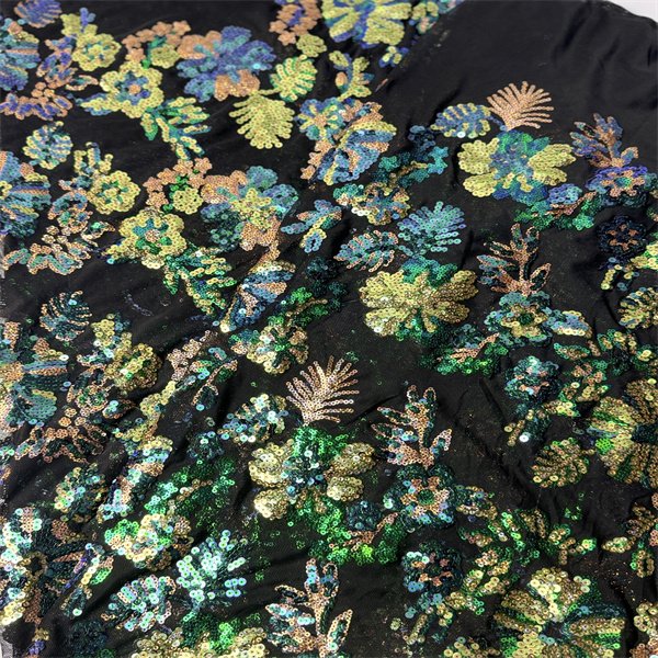 No MOQ 3mm Multicolor 3D Dubai Luxury Floral Lace Embroidery Sequin Fabrics For Women Dress