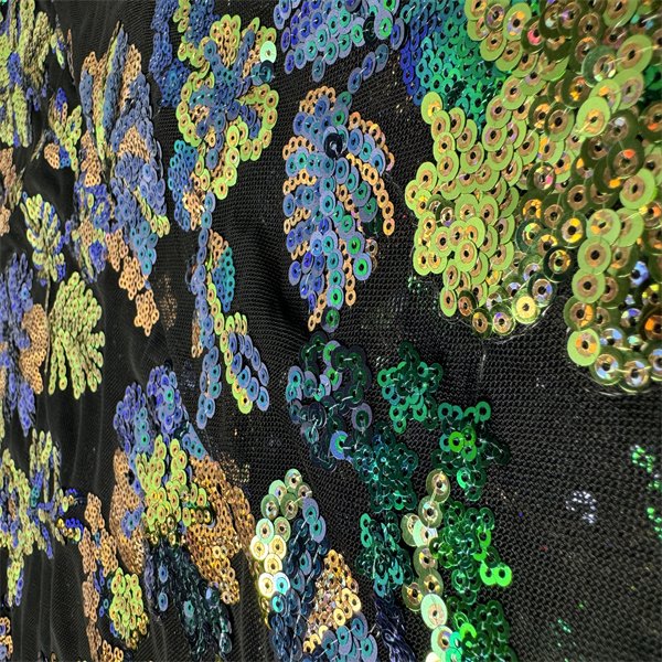 No MOQ 3mm Multicolor 3D Dubai Luxury Floral Lace Embroidery Sequin Fabrics For Women Dress