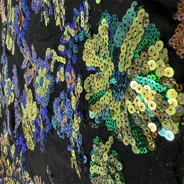 No MOQ 3mm Multicolor 3D Dubai Luxury Floral Lace Embroidery Sequin Fabrics For Women Dress