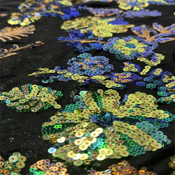 No MOQ 3mm Multicolor 3D Dubai Luxury Floral Lace Embroidery Sequin Fabrics For Women Dress