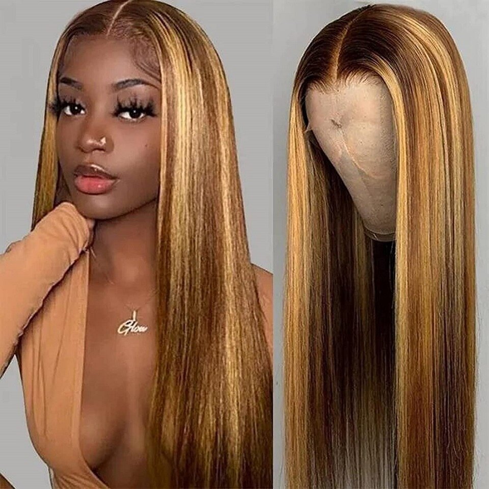 Wholesale Cuticle Aligned Brazilian Virgin Color Lace Front Wigs Vendors Highlight Human Hair Wig 4x4 Highlighted Closure Wig