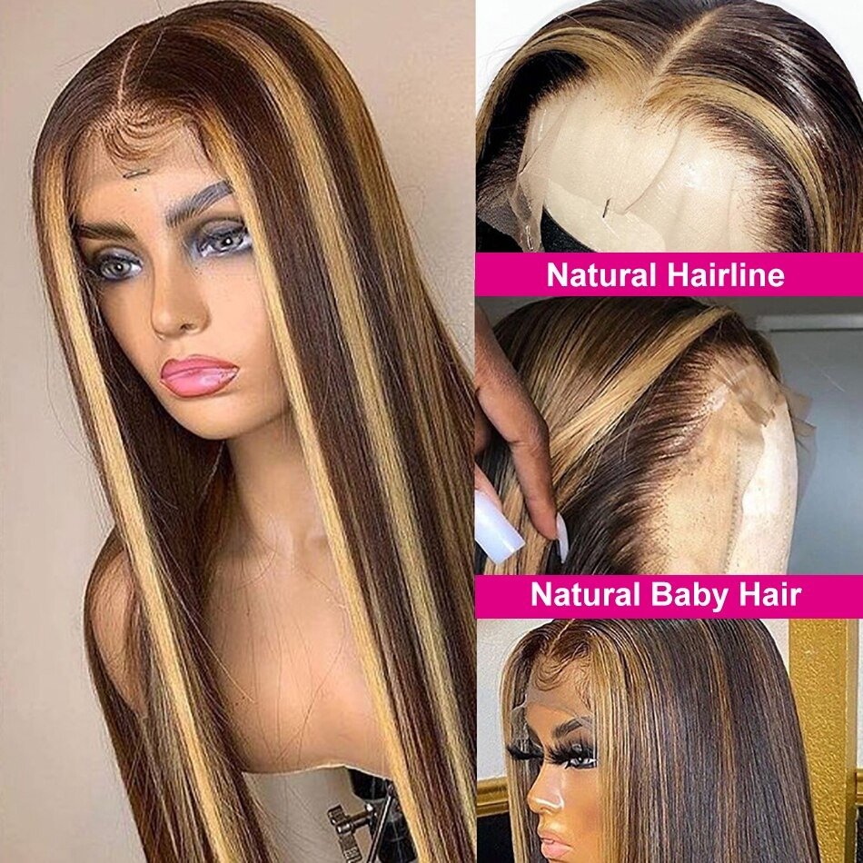 Wholesale Cuticle Aligned Brazilian Virgin Color Lace Front Wigs Vendors Highlight Human Hair Wig 4x4 Highlighted Closure Wig