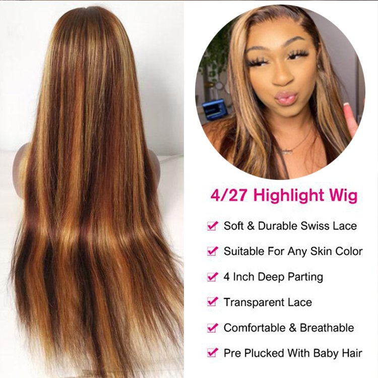 Wholesale Cuticle Aligned Brazilian Virgin Color Lace Front Wigs Vendors Highlight Human Hair Wig 4x4 Highlighted Closure Wig