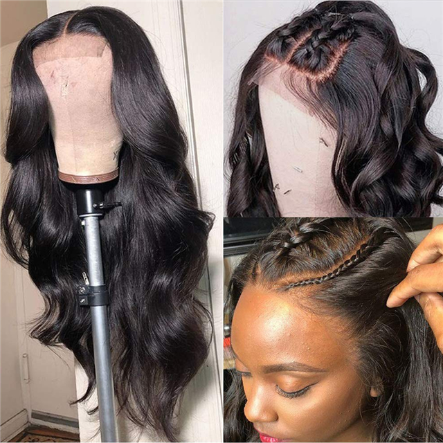Raw Cambodian hair swiss hd lace frontal wig, body wave human hair wig for women, pre pluck lace front wig with curly baby hair