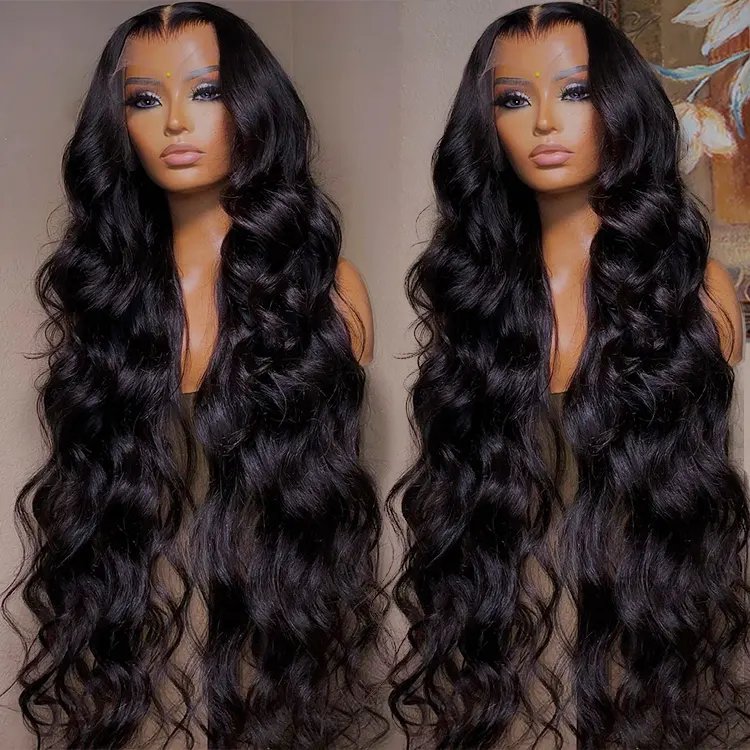 Raw Cambodian hair swiss hd lace frontal wig, body wave human hair wig for women, pre pluck lace front wig with curly baby hair