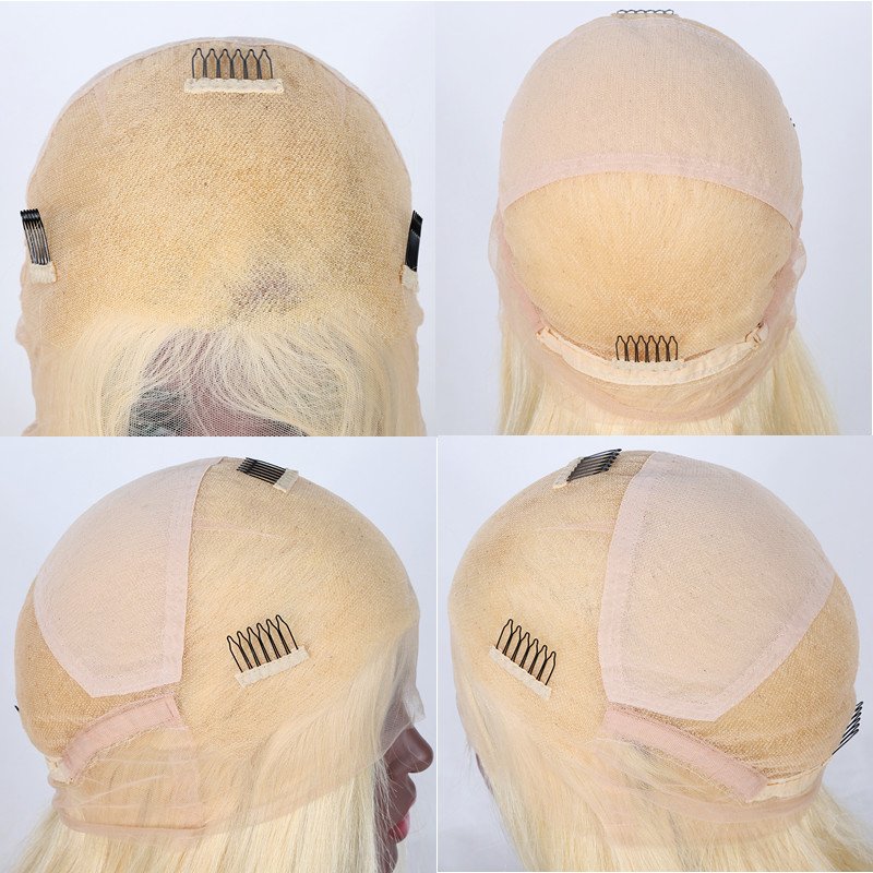Selling 22inch 130% Density Human Remy Hair # 613 Blonde Color Deep Wave Full Lace Wig With Baby Hairline