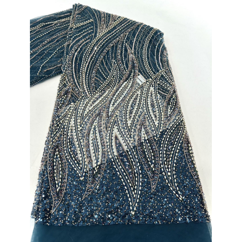 High-end Wedding Dress Beaded Tube Embroidered Fabrics Sewing Sequins Bead Lace Fabric New Heavy Hand-made Beaded Lace Fabric
