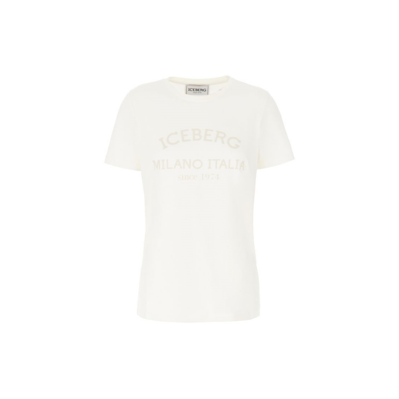 Premium High Quality Iceberg Cotton T Shirt Ribbed Crew Neck Ivory Short Sleeves T Shirt