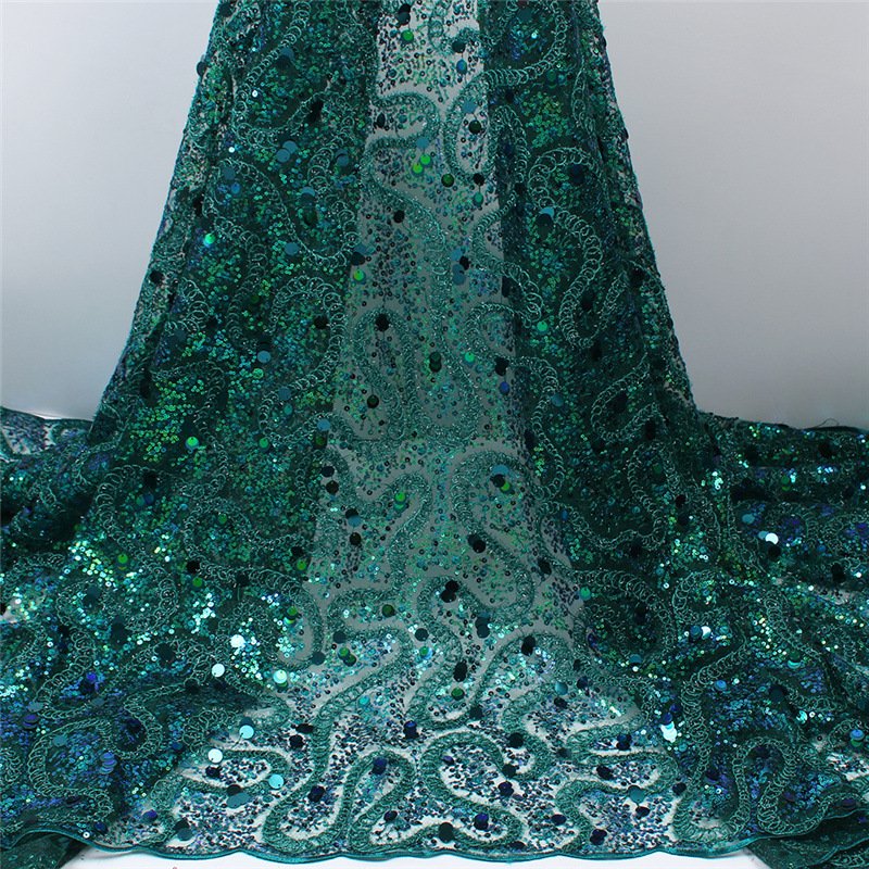 High Quality embroidered French Tulle 3D tulle Lace mesh Fabric Bridal glitter sequin Bead Lace Fabric with sequins multi color