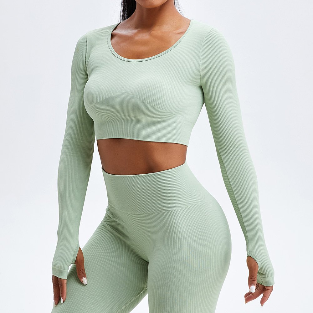 ribbed Long Sleeve Shirts for Women Workout Crop Tops Loose Cropped T-Shirts Athletic Gym Shirts