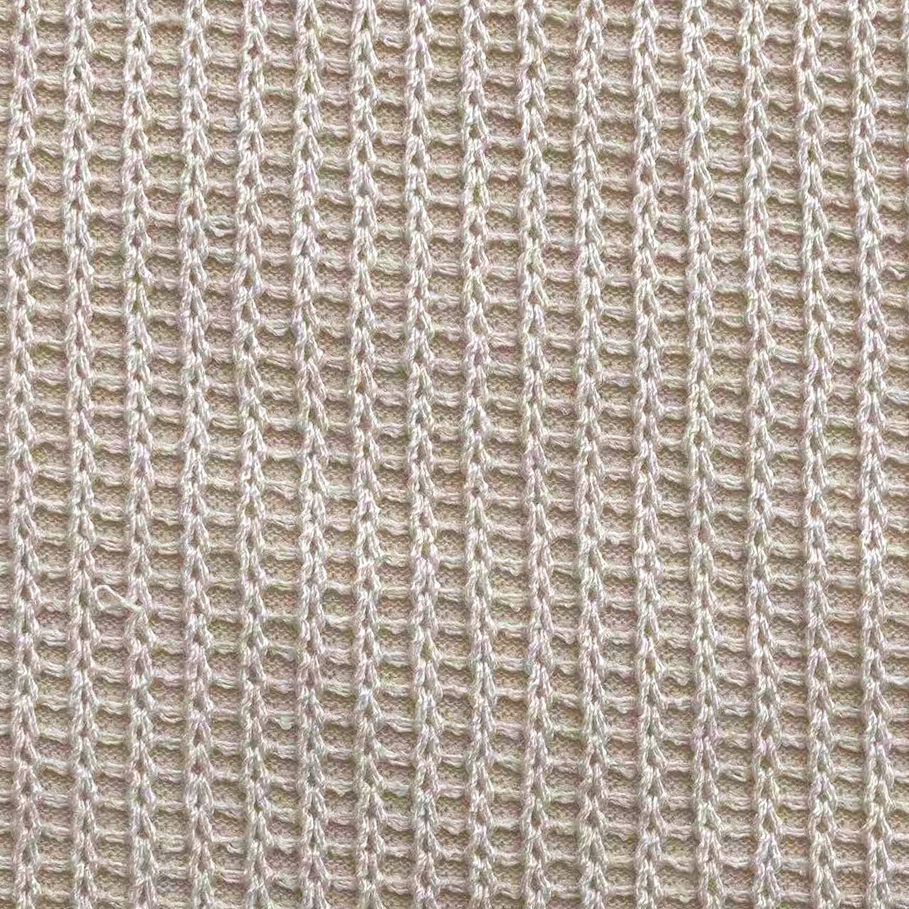Multi-colored 15%R 85%T knitted twist sweater fabric is available from stock