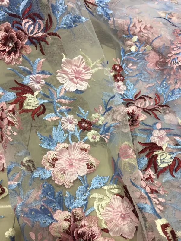 Hot sale 3D flower embroidery fabric for dress
