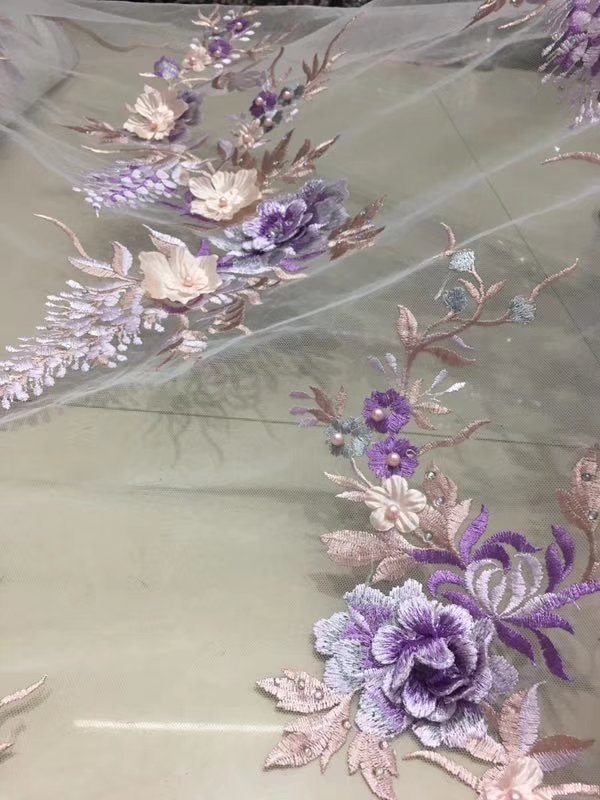 Hot sale 3D flower embroidery fabric for dress