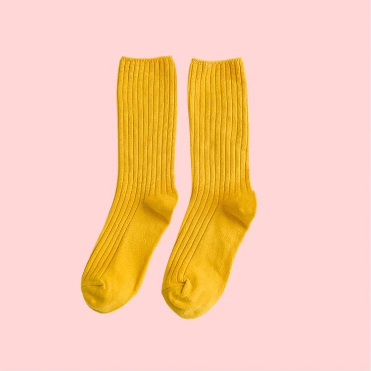 K40 Women's Solid Color Cotton Knitting Rib Socks 14 Basic Daily Socks For 4 Seasons Zipper Closure