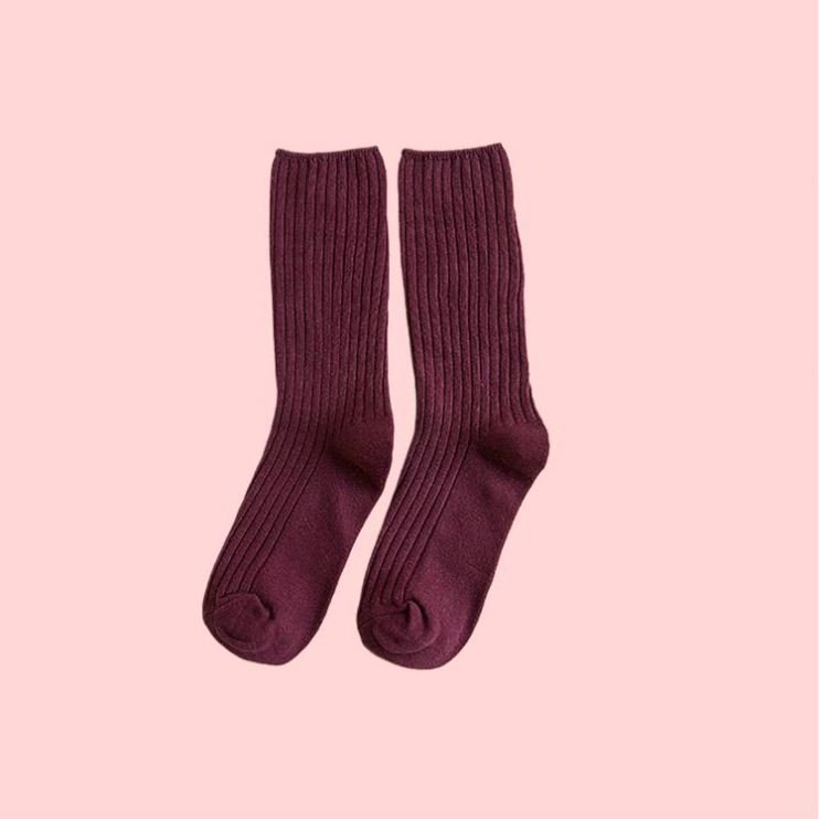 K40 Women's Solid Color Cotton Knitting Rib Socks 14 Basic Daily Socks For 4 Seasons Zipper Closure