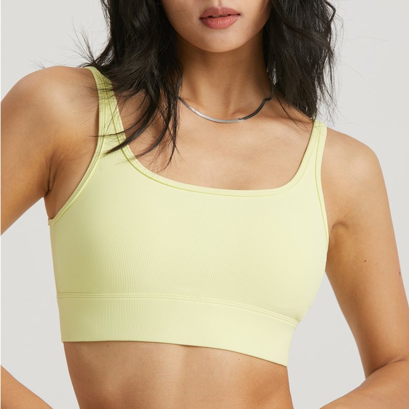 Custom Women's Girl High Quality Essential Rib Athletic Running Nylon Neon Yoga Gym Workout Fitness Knitted Biker Sports Bra