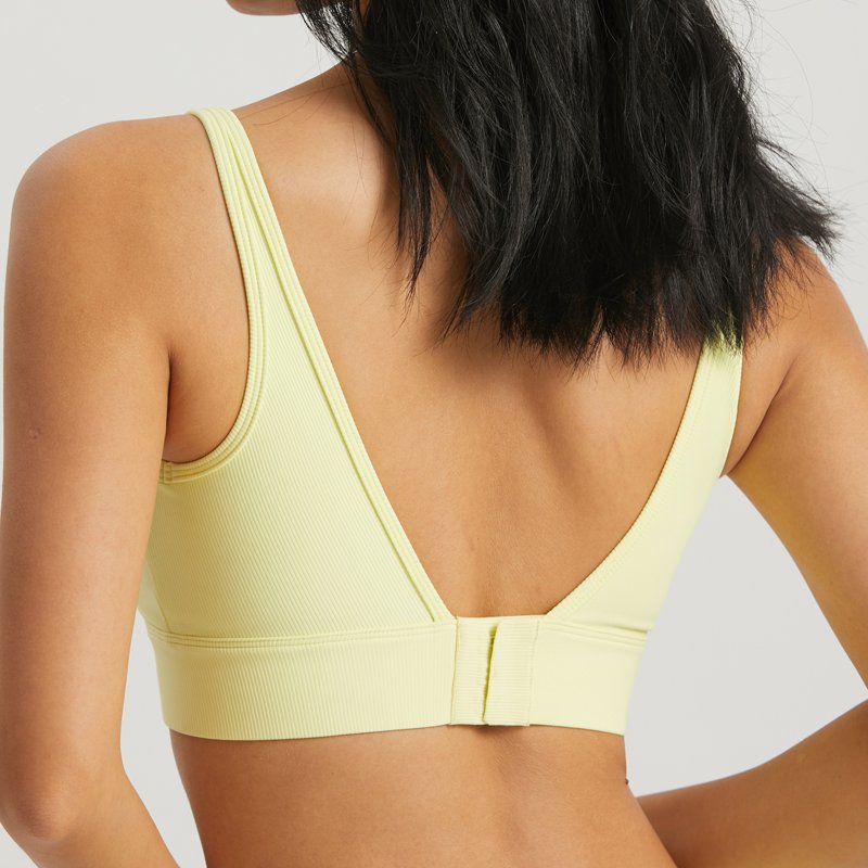 Custom Women's Girl High Quality Essential Rib Athletic Running Nylon Neon Yoga Gym Workout Fitness Knitted Biker Sports Bra